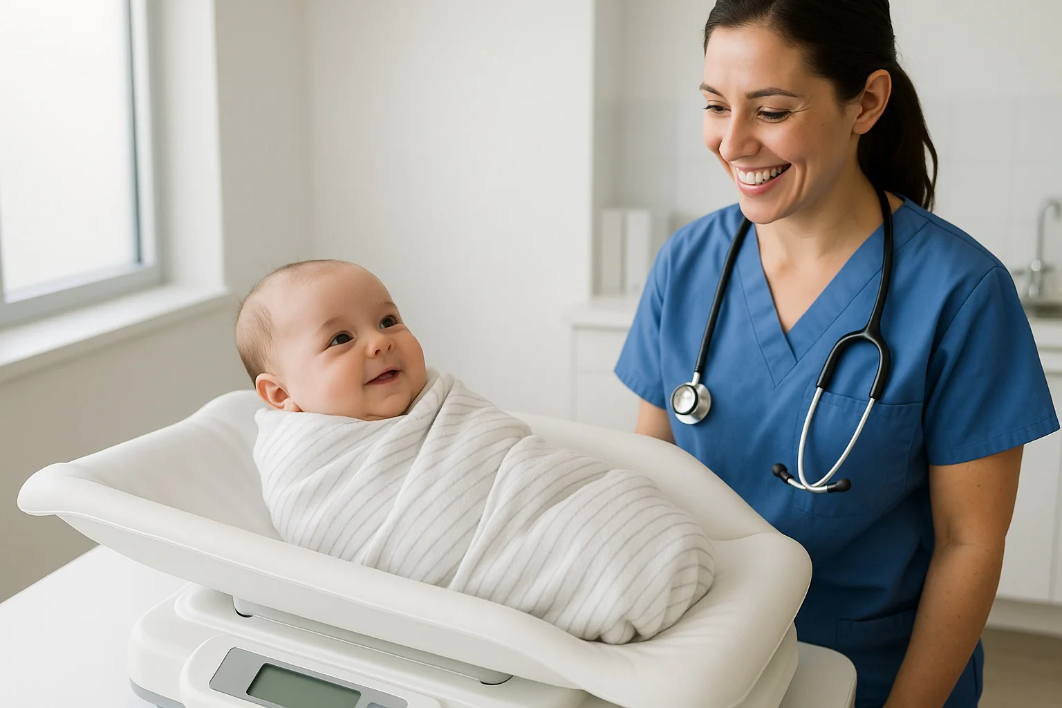 Chart from the baby weight percentile calculator showing WHO weight‑for‑age curves, your plotted point and percentile, plus a trend note parents can review.