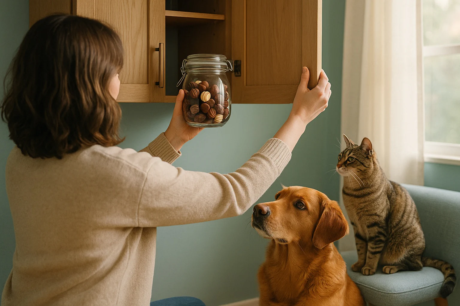 Screen of the chocolate toxicity calculator for pets with species and weight fields, chocolate type choices, dose per kilogram, and color guidance on risk.