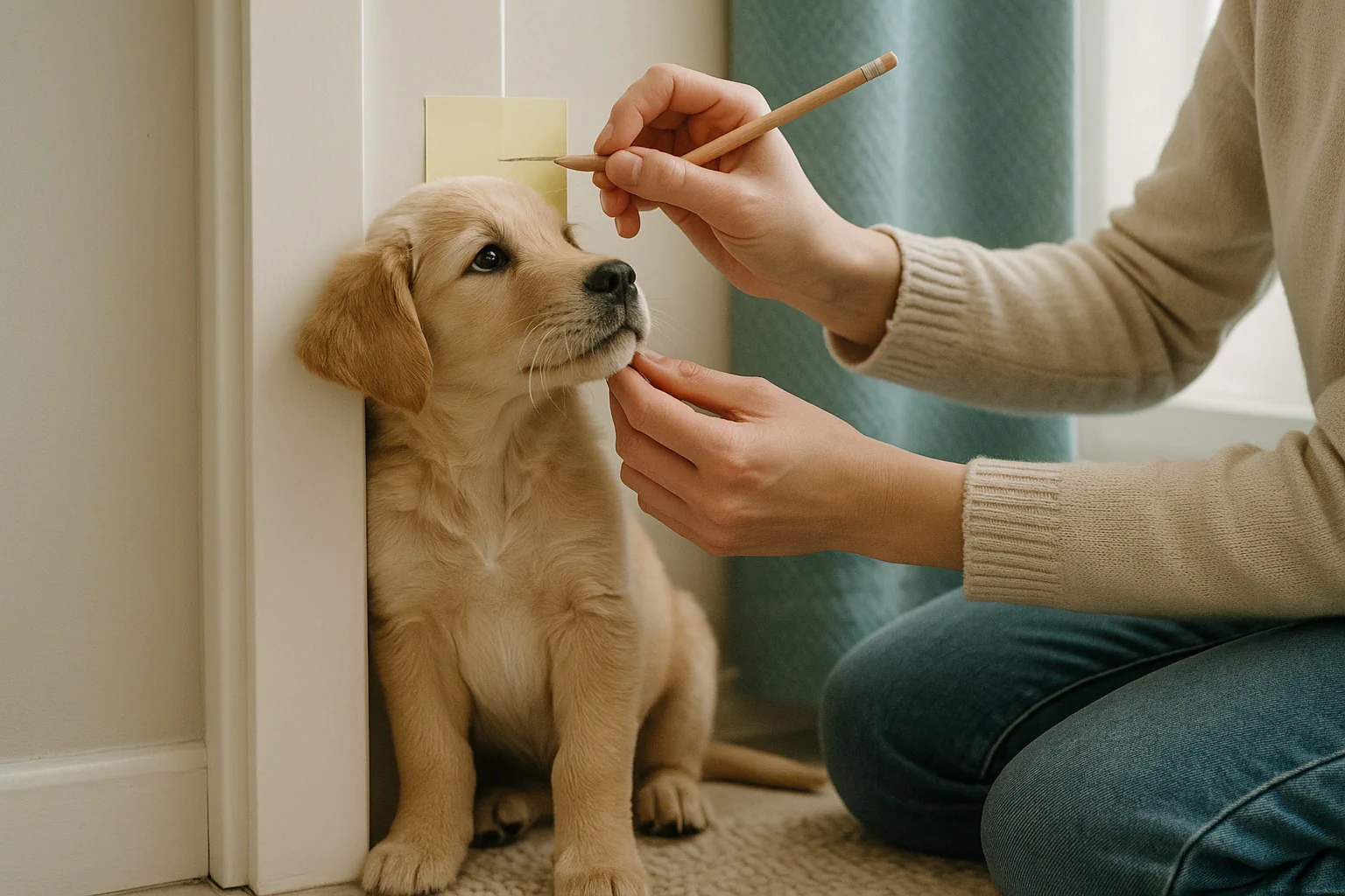 A dog size calculator view with inputs for puppy age and weight, unit toggles, and results showing predicted weight and size class with growth projections.