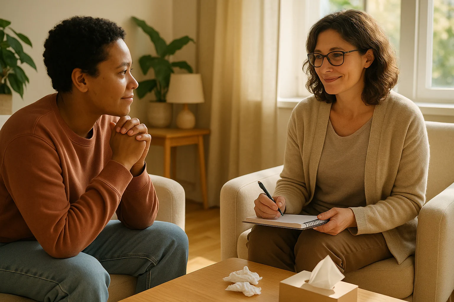 Clean GAD-2 calculator with two questions, a live 0–6 total score, and a note on when to use the full GAD-7 for follow-up, optimized for phones and desktops.