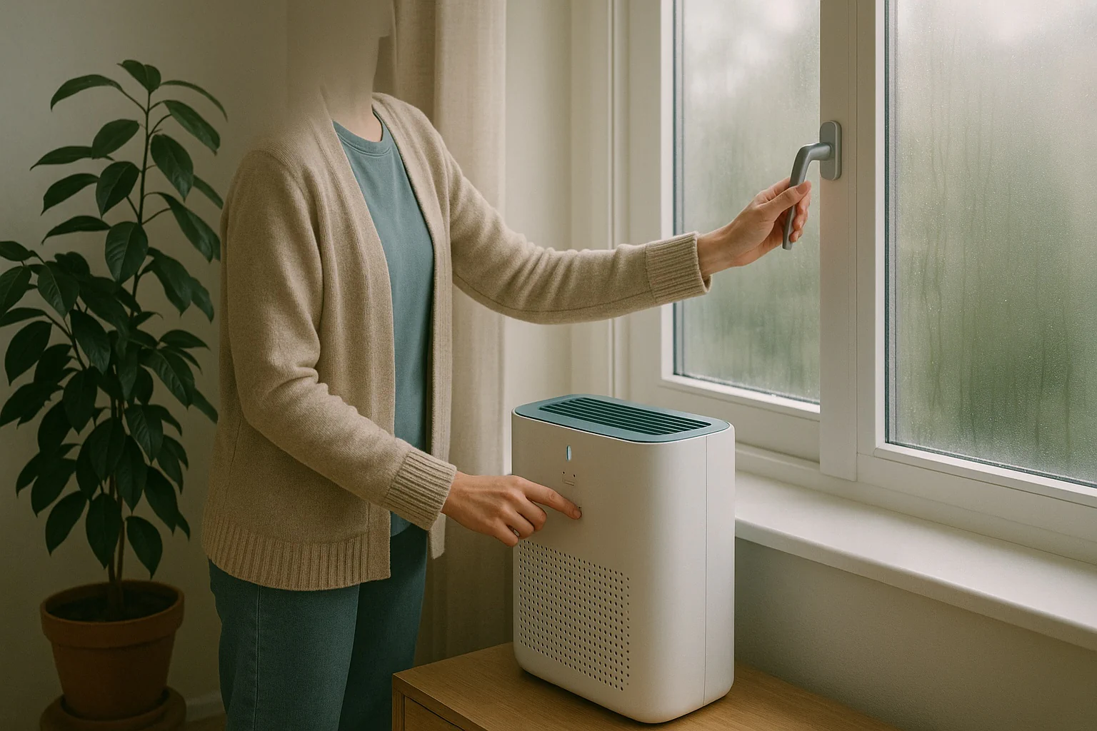 Humidity calculator interface showing relative humidity, dew point, comfort guidance, and alerts for mold and condensation risk, designed for indoor planning.