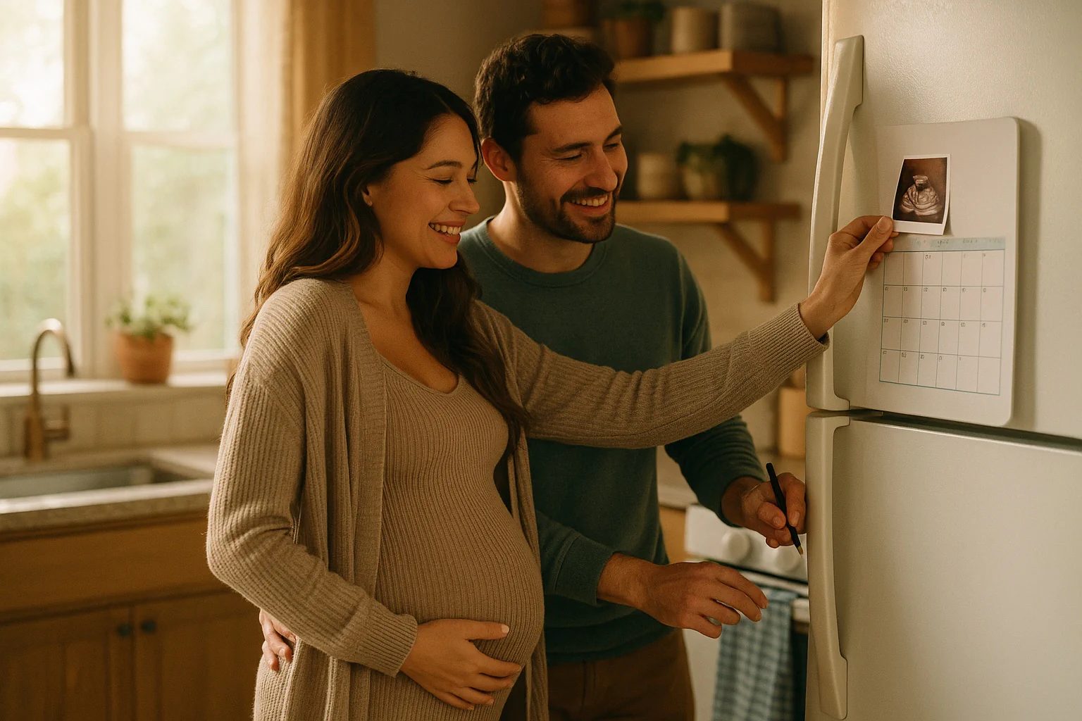 Screen from the ivf due date calculator showing 3-day and 5-day transfer inputs, a calculated due date, and trimester markers presented on a simple timeline.