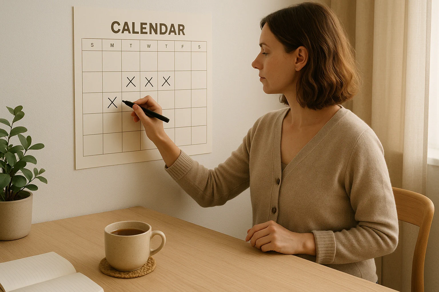 Clean menstrual cycle calculator showing predicted period dates, ovulation day, and a highlighted fertile window using your cycle length and history on mobile.