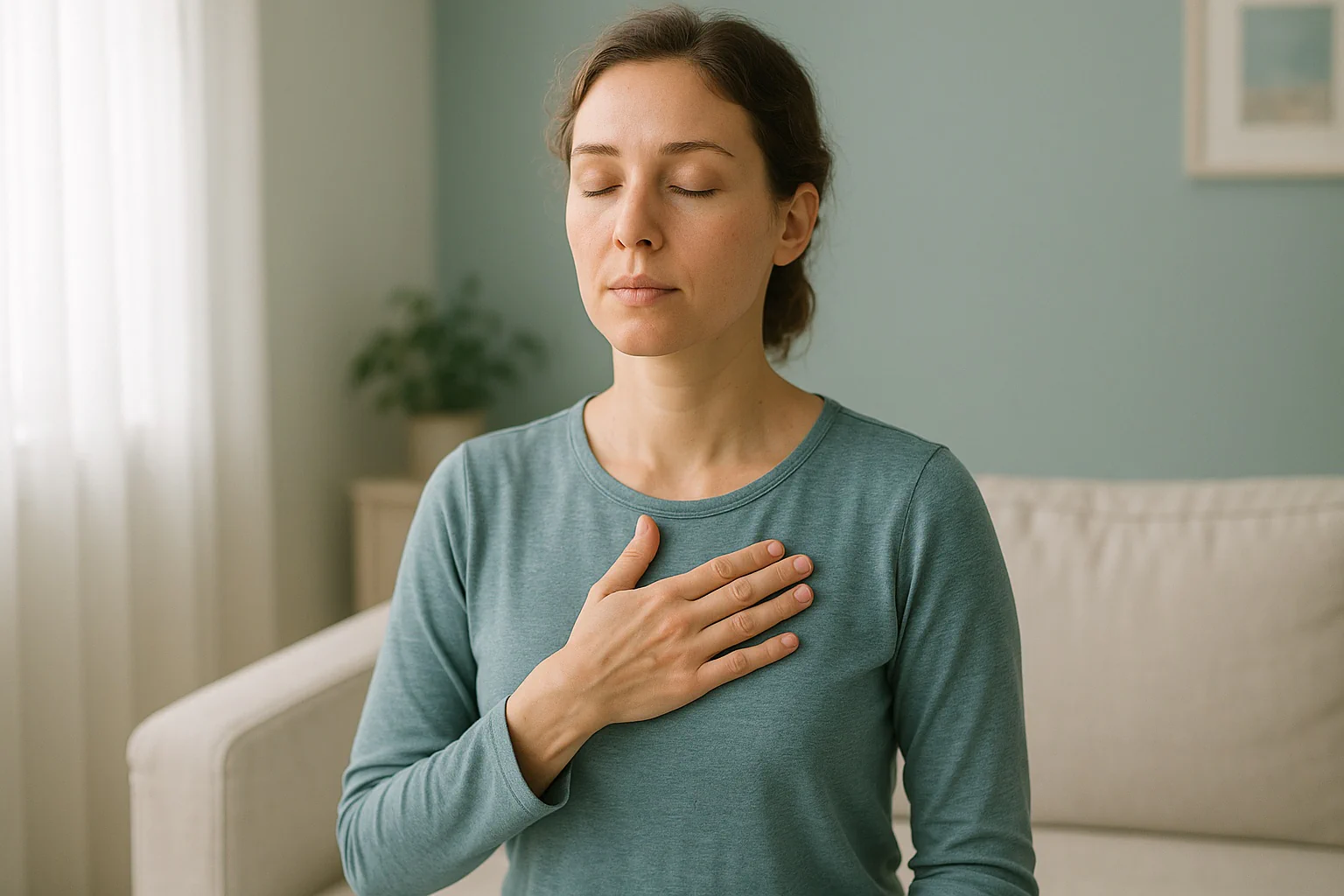 Clean visual of the respiratory rate calculator measuring breaths per minute (RR), using tap-to-count or 15–60 second counts, with normal ranges by age.