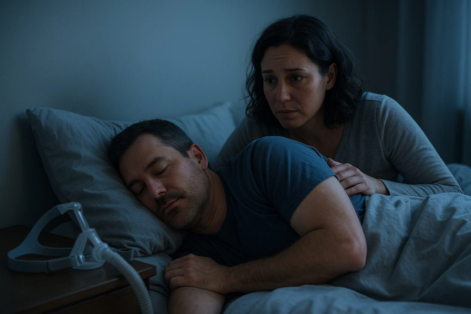 Flow from the sleep apnea risk calculator with inputs for snoring, sleepiness, and observed pauses, plus a clear summary with suggested next steps to discuss.